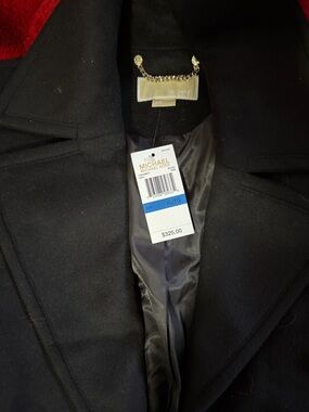Michael Kors Black Wool Coat with Gold Chain Hanger Detail